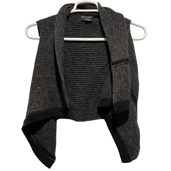 ETCETERA Women's Charcoal Gray Ribbed Merino Wool Drape Front Vest Size S - Picture 2 of 5